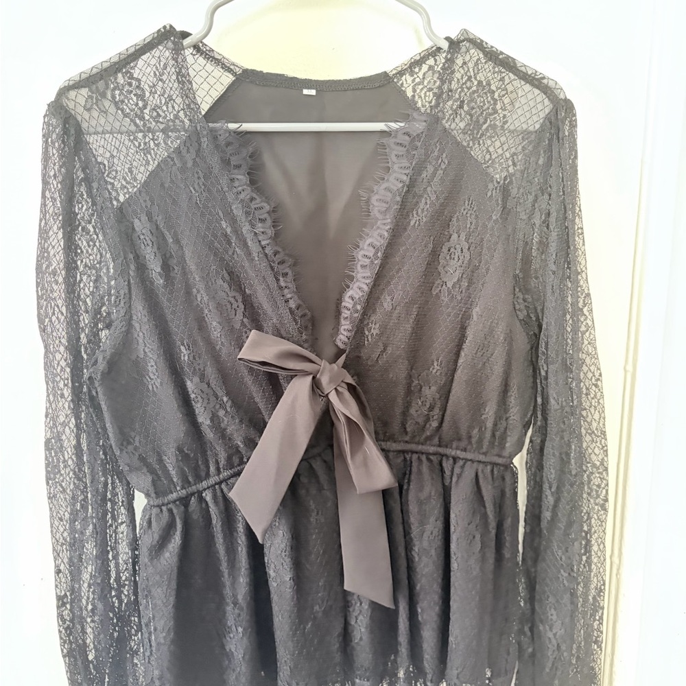Lace Tie-Front Women's Top — Black